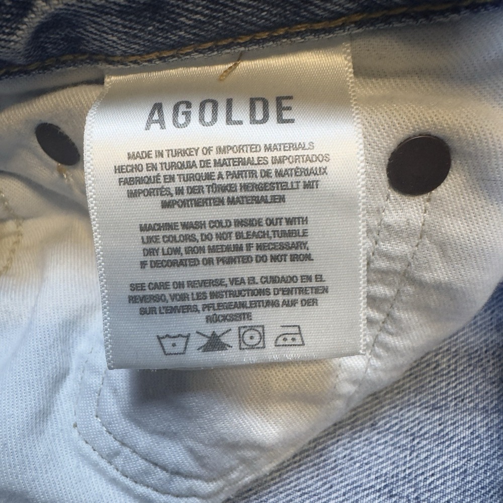 Agolde Riley Jeans Size 28 Light Denim Distressed Cropped High Rise Button Fly - Picture 7 of 15